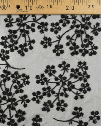 Tissu dentelle fleurie Perlée noir -  Mercerine