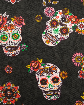 Coton imprimé los muertos gris anthracite Oeko-tex - Mercerine