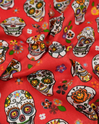 Coton imprimé calaveras rouge - 10cm