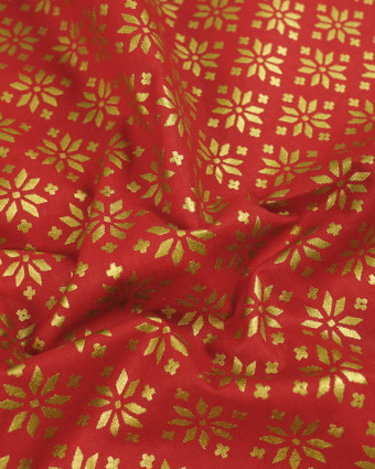 Tissu Noël Rouge Treillis Etoile Or - 10 cm
