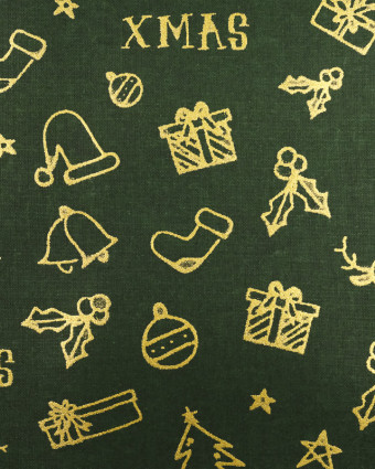 Tissu noel Vert Xmas Dore pour un beau noel - Mercerine