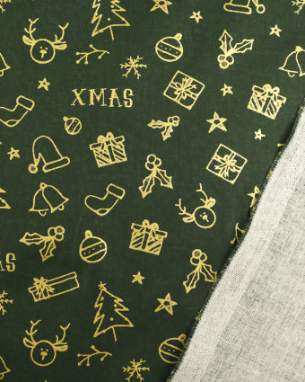 Tissu noel Vert Xmas Dore pour un beau noel - Mercerine