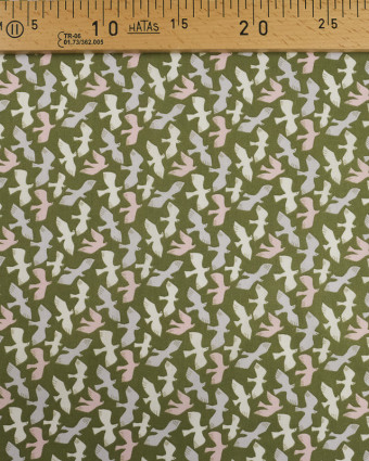 Tissu au mètre : Coton imprimé oiseaux kaki OekoTex - Mercerine