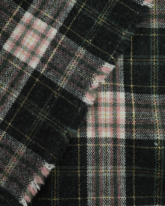 Tissu flanelle de laine à carreaux gris or rose - Mercerine