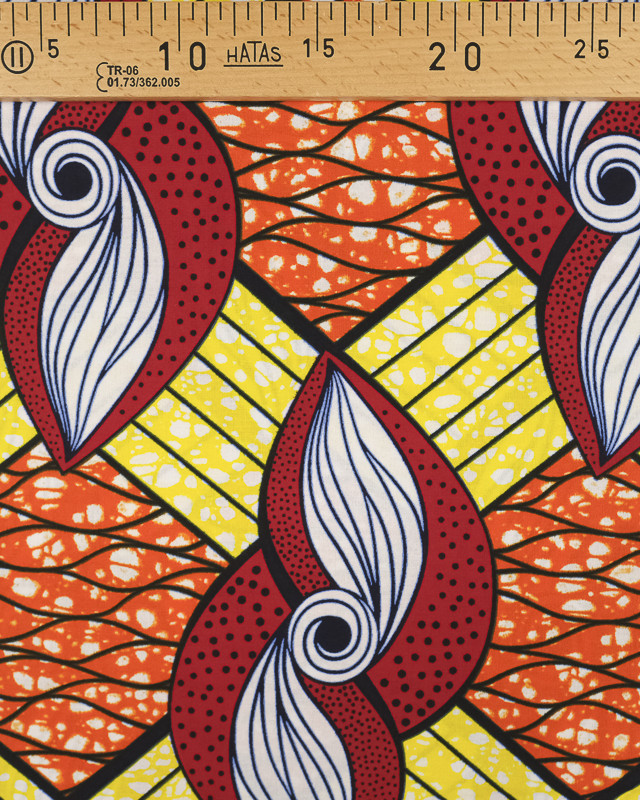 Tissu africain Wax : motif jaune bordeaux et orange - Mercerine