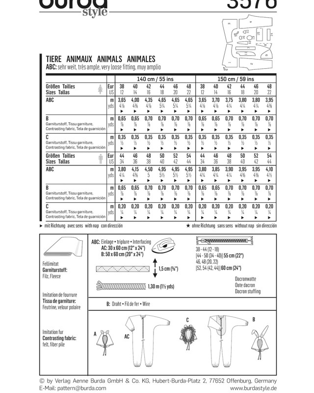 Patron déguisement animal : Burda 3576 - Mercerine