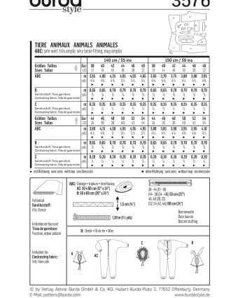 Patron déguisement animal : Burda 3576 - Mercerine