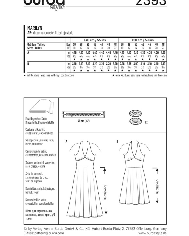 Patron déguisement Marilyn : Burda 2393 - Mercerine