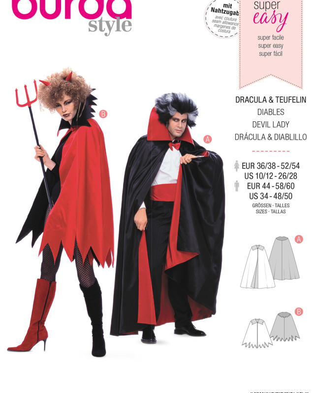 Patron déguisement vampire Dracula et diable : Burda 2435 - Mercerine