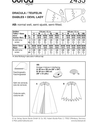 Patron déguisement vampire Dracula et diable : Burda 2435 - Mercerine