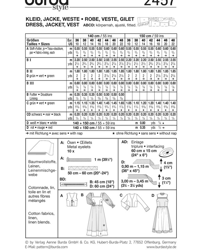 Patron déguisement type bécassine et fermière : Burda 2457 - Mercerine