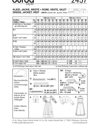 Patron déguisement type bécassine et fermière : Burda 2457 - Mercerine