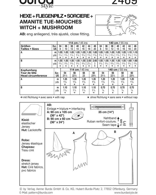 Patron déguisement sorcière et champignon : Burda 2469 - Mercerine