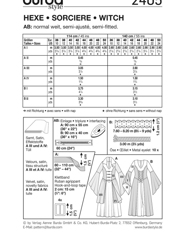 Patron déguisement sorcière : Burda 2405 - Mercerine
