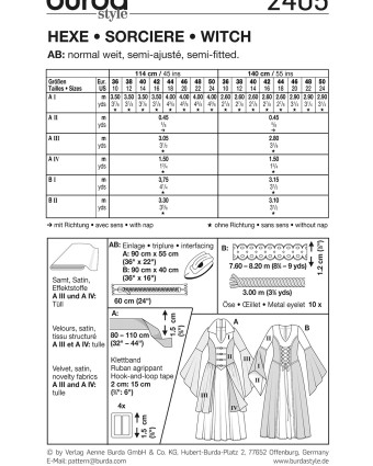 Patron déguisement sorcière : Burda 2405 - Mercerine