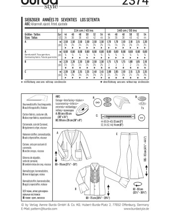 Patron déguisement seventies homme : Burda 2374 - Mercerine