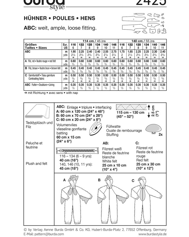 Patron déguisement poules : Burda 2425 - Mercerine