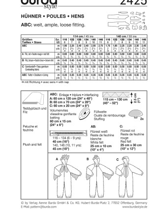 Patron déguisement poules : Burda 2425 - Mercerine