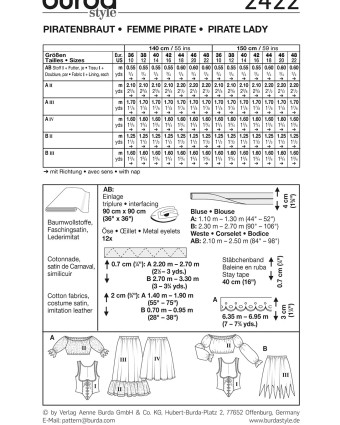 Patron déguisement pirate femme : Burda 2422 - Mercerine