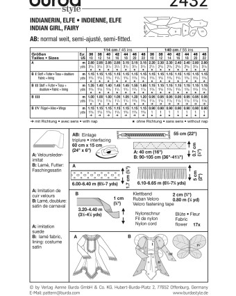 Patron déguisement indienne et elfe : Burda 2432 - Mercerine