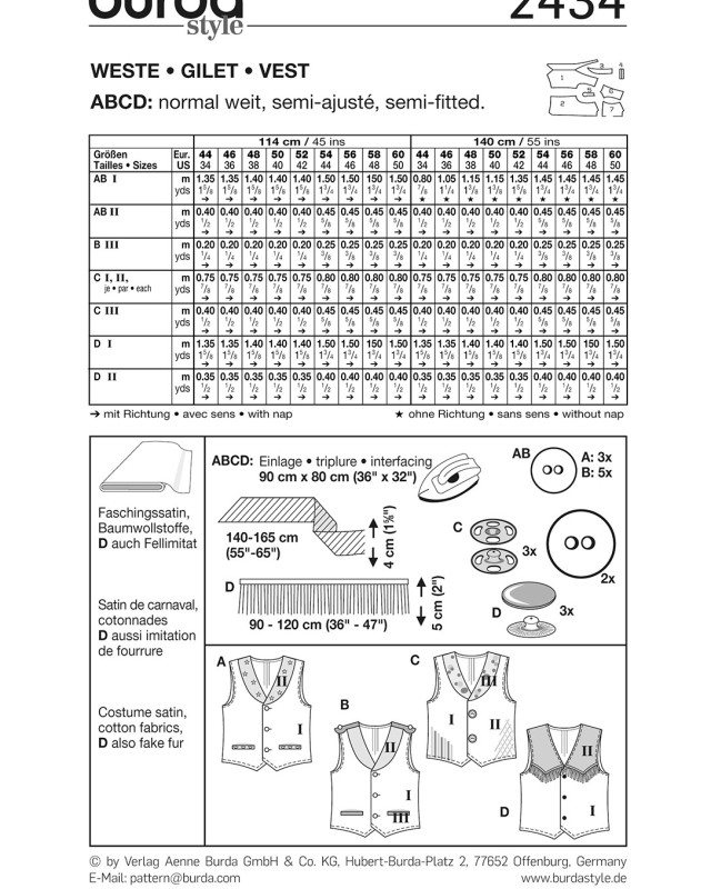 Patron déguisement homme gilet : Burda 2434 - Mercerine