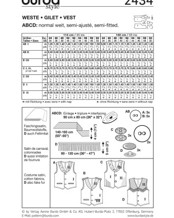 Patron déguisement homme gilet : Burda 2434 - Mercerine