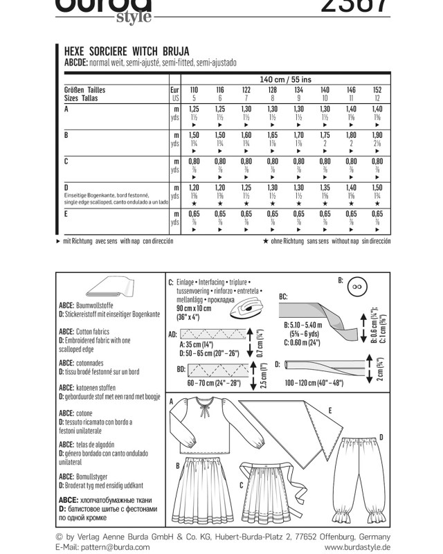 Patron déguisement enfant sorcière : Burda 2367 - Mercerine