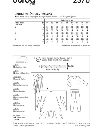 Patron costume Fantôme : Burda 2370 - Mercerine