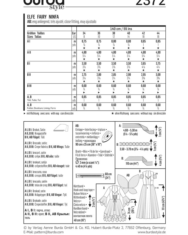 Patron de couture costume elfe adulte : Burda 2372 - Mercerine
