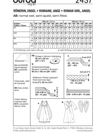 Patron déguisement ange : Burda 2437 - Mercerine