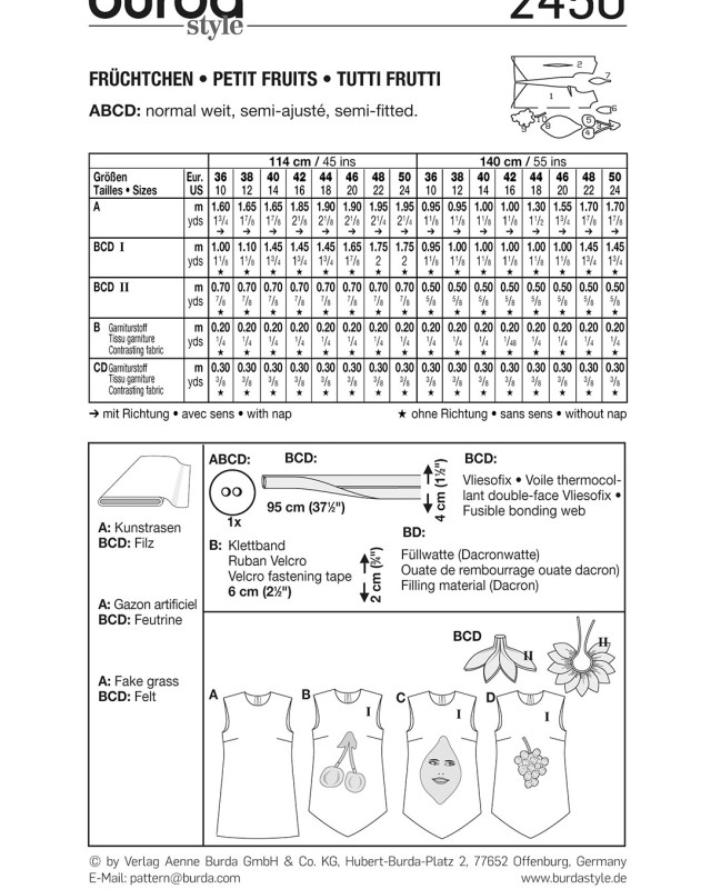 Patron couture déguisement Fruits : Burda 2450 - Mercerine