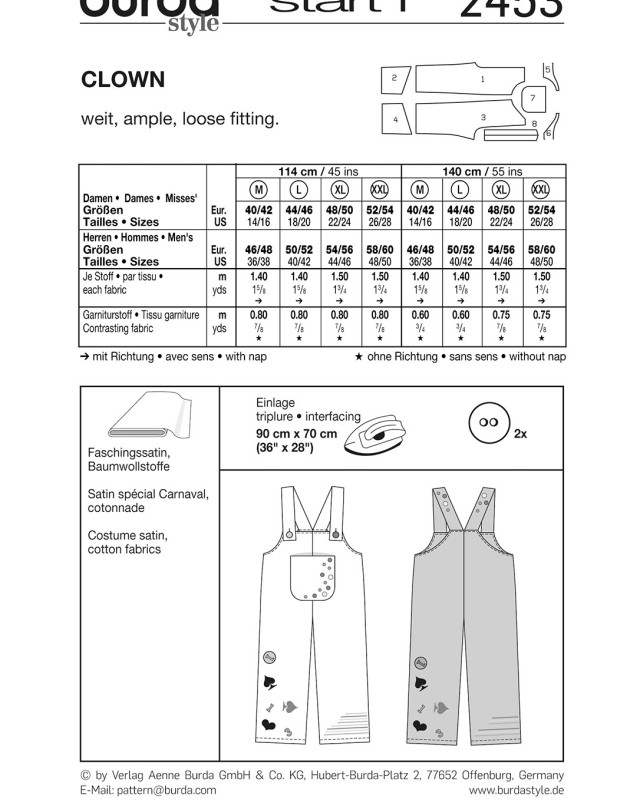 Patron de clown Homme : Burda 2453 - Mercerine
