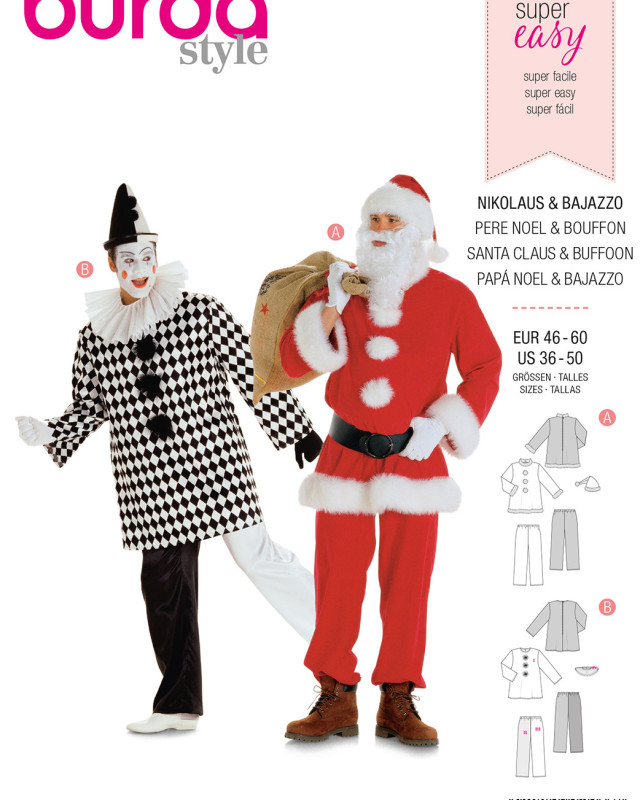 Patron costume père noel et pierrot ou clown : Burda 2466 - Mercerine