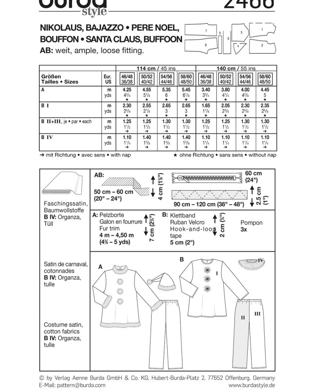 Patron costume père noel et pierrot ou clown : Burda 2466 - Mercerine