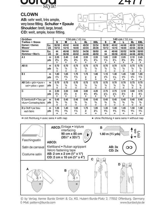 Patron déguisement clown adulte : Burda 2477 - Mercerine