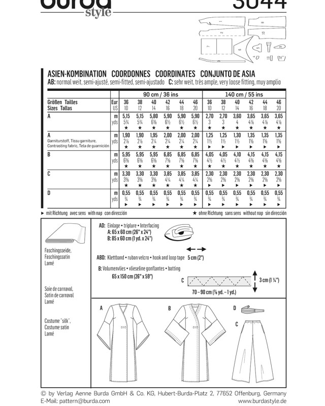 Patron déguisement chinoise ou japonaise : Burda 3044 - Mercerine
