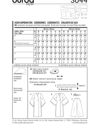 Patron déguisement chinoise ou japonaise : Burda 3044 - Mercerine