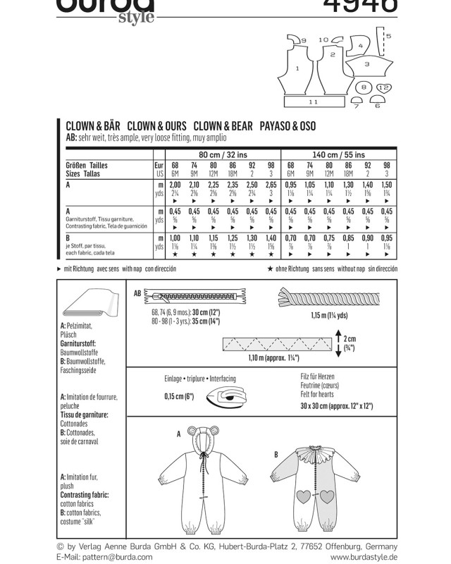 Déguisement Bébé ours et clown : Burda 4946 - Mercerine