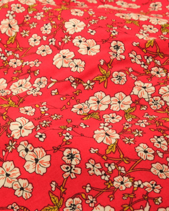  Tissu viscose motif fleuri rouge Brigitte   -  Mercerine