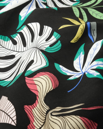  Viscose tissu tropical fond noir Poe - Mercerine