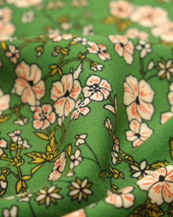 Tissu viscose : imprimé fleuri vert vintage - Mercerine