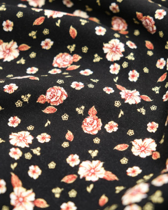 Tissu viscose : motif petite fleurs fond noir  - Mercerine