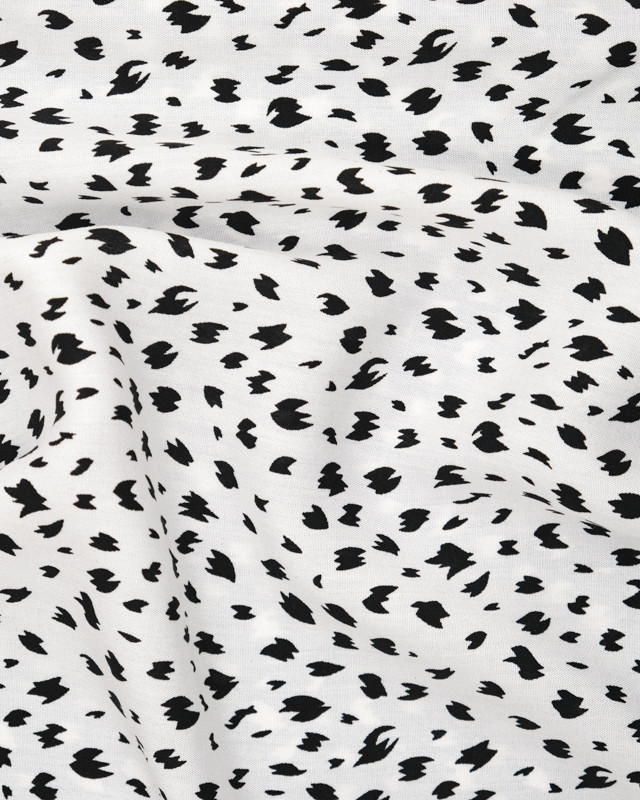 Tissu viscose : petit motif imprimé noir fond blanc  - Mercerine