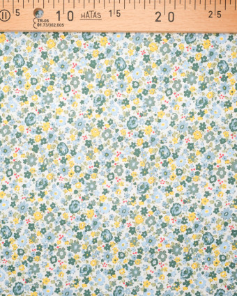 Tissu fleuri Coton Champ d'été vert  -10cm - Mercerine