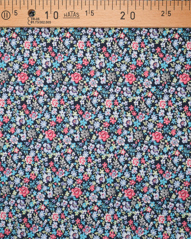 Tissu fleuri bleu et rose 100% coton - Mercerine