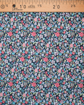 Tissu fleuri bleu et rose 100% coton - Mercerine