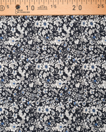 Tissu Coton fleuri fond bleu marine - Mercerine