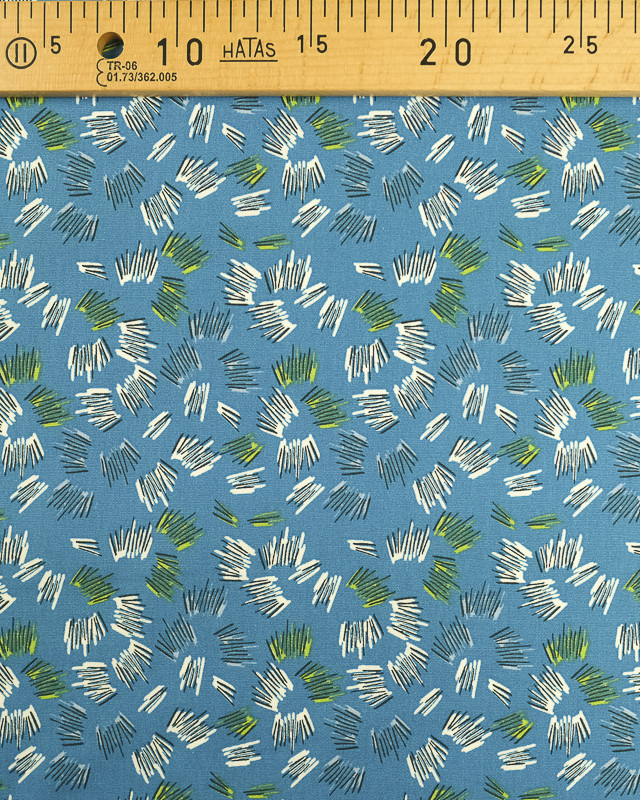 Tissu Coton au mètre :  imprimé petits traits bleu - Mercerine