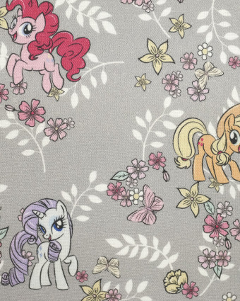 Tissu Coton My Little Pony à fleur gris - Mercerine