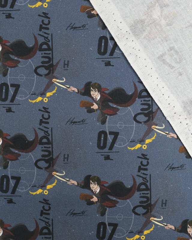 Tissu harry potter : coton imprimé match Quid Ditch bleu - Mercerine